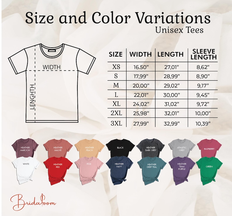 the size and color variations of a t - shirt