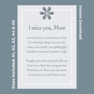In Loving Memory Of Mom Gedicht Print Instant Download "I Miss You Mom" - Perfect als herinneringsherinnering ter ere van Mom's Memory Healing Poem