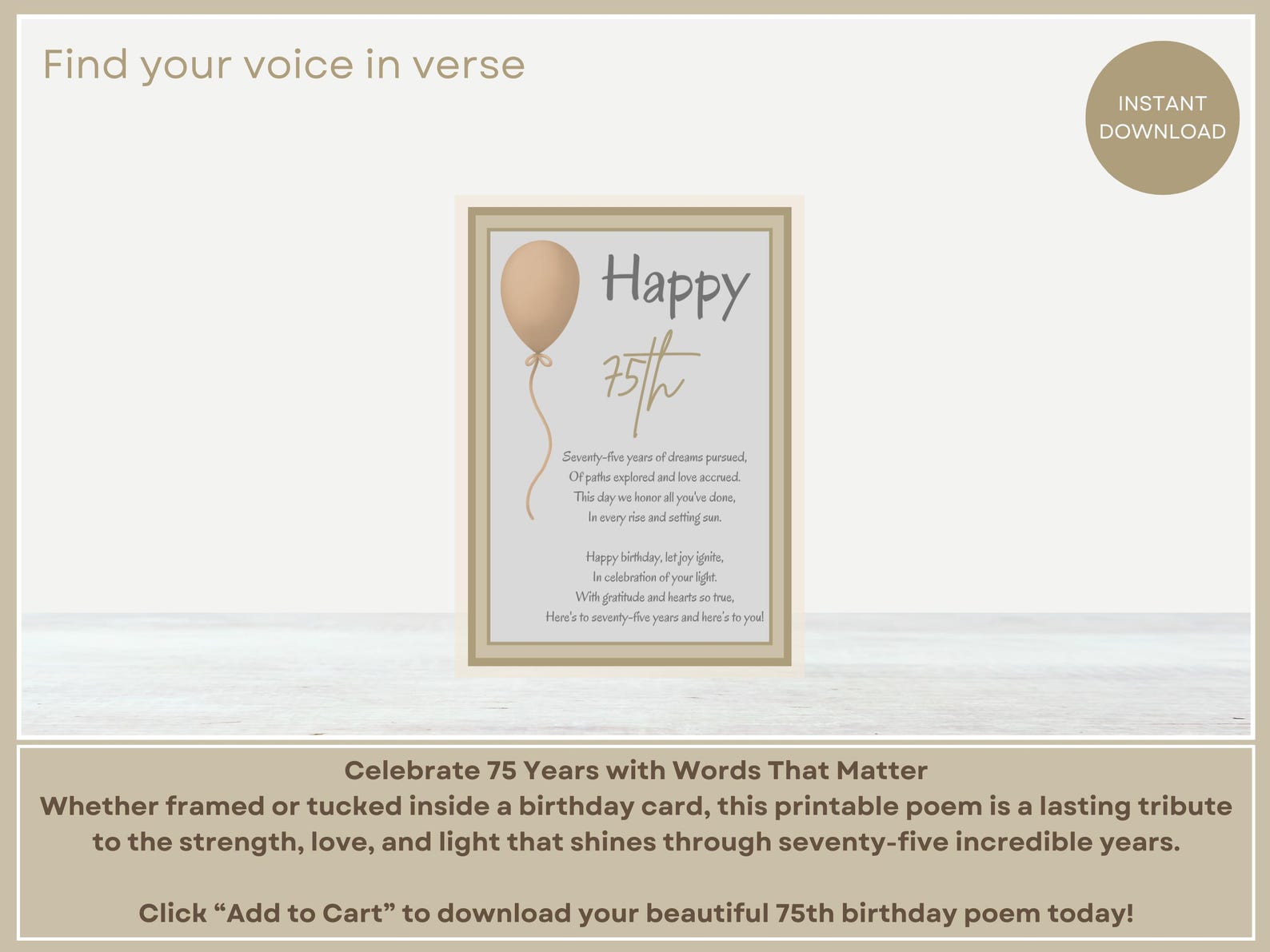 75th Text 75th Birthday Poem Print Meaningful Gift Instant Download - Etsy