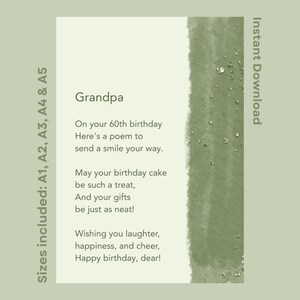 Poema de feliz 60 cumpleaños para el abuelo. Regalo imprimible para el abuelo que cumple sesenta. Descarga instantánea. Verso de celebración en su día especial.