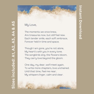 Poema de sanación para la pérdida de una esposa, carta del cielo imprimible, exhibición conmemorativa, versículos de recuerdo, citas de duelo, descarga instantánea, palabras de consuelo