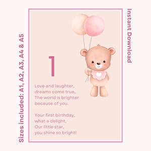 Happy 1st Birthday Poem For Daughter Niece Granddaughter First Birthday Rhymes For Little Girl Turning One Printable Instant Download