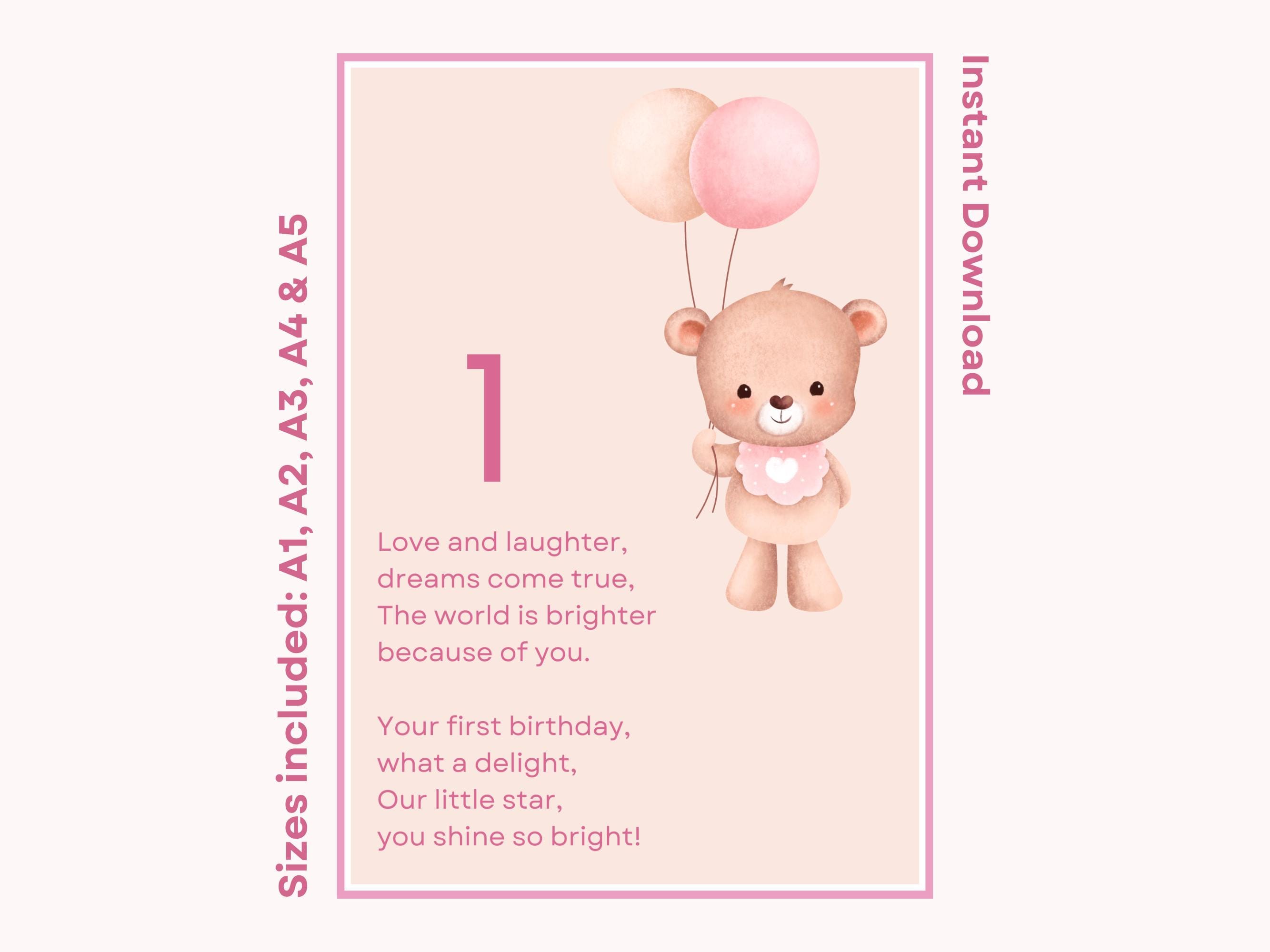 1st Birthday Poem Print: Teddy Bear Nursery Decor (Digital Download)