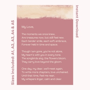 Poema de sanación por la pérdida de un esposo, carta del cielo, imprimible, homenaje, conmemoración, impresión funeraria, citas de duelo, descarga instantánea