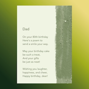 Poema para el 80 cumpleaños de papá: recuerdo imprimible, regalo de descarga instantánea.