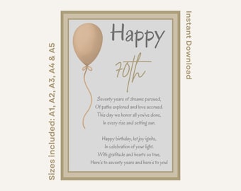 70th Birthday Poem Print: Milestone Gift, Keepsake Art (Digital Download)