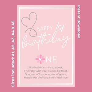 Happy 1st Birthday Poem For Daughter Granddaughter Niece Or Any Little Girl Turning One Printable Celebration Verse Instant Download
