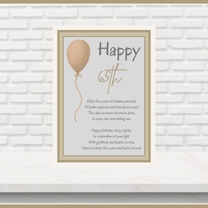 65th Birthday Poem Printable for Him or Her: Milestone Gift (digital ...