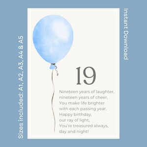 19th Birthday Poem For Son, Grandson, Nephew, Brother Printable Verse Instant Download