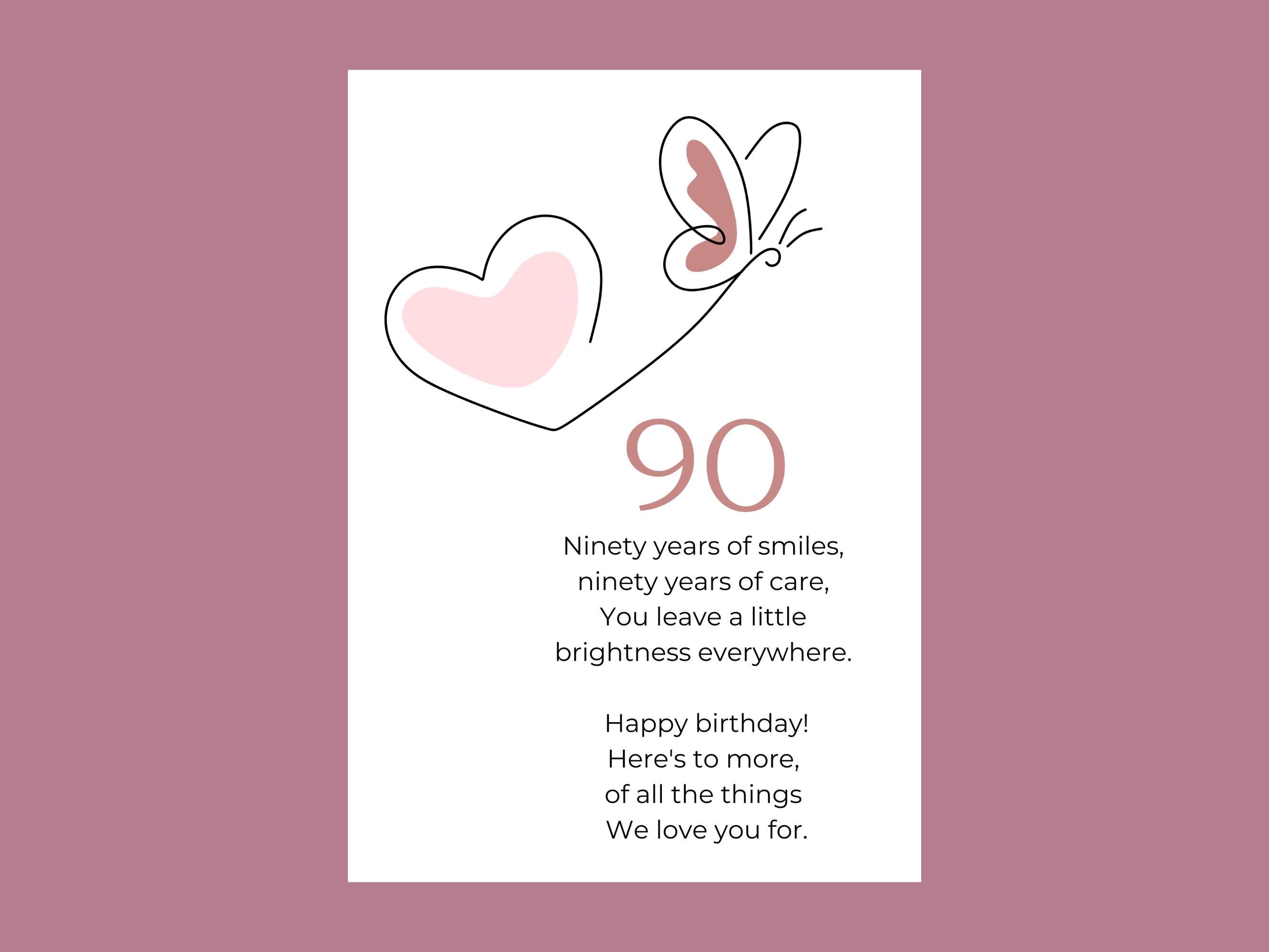 Happy 90th Birthday Poem for Her Printable Milestone Celebration Verse ...