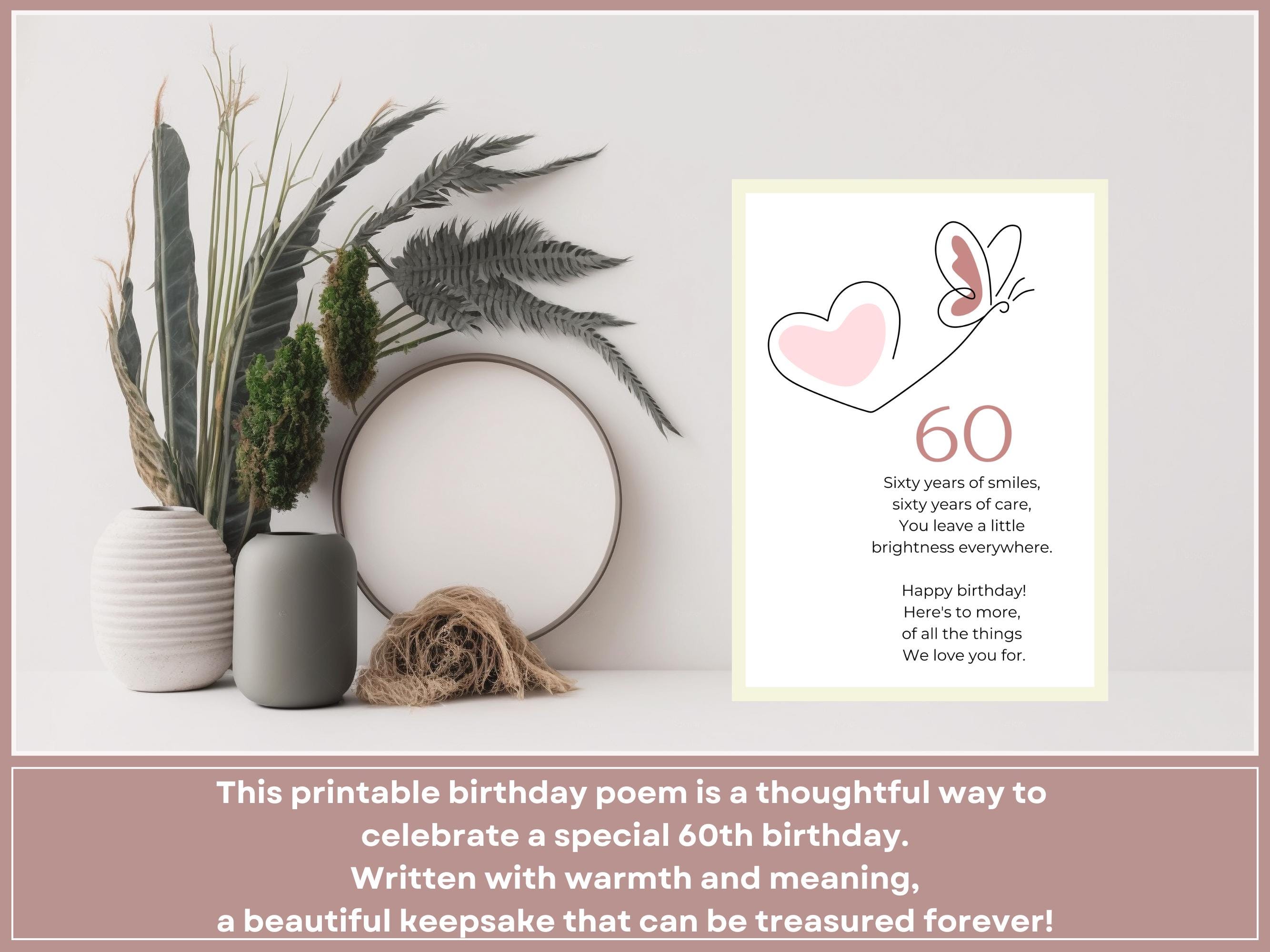 60th Birthday Poem for Her Printable Milestone Keepsake Instant ...