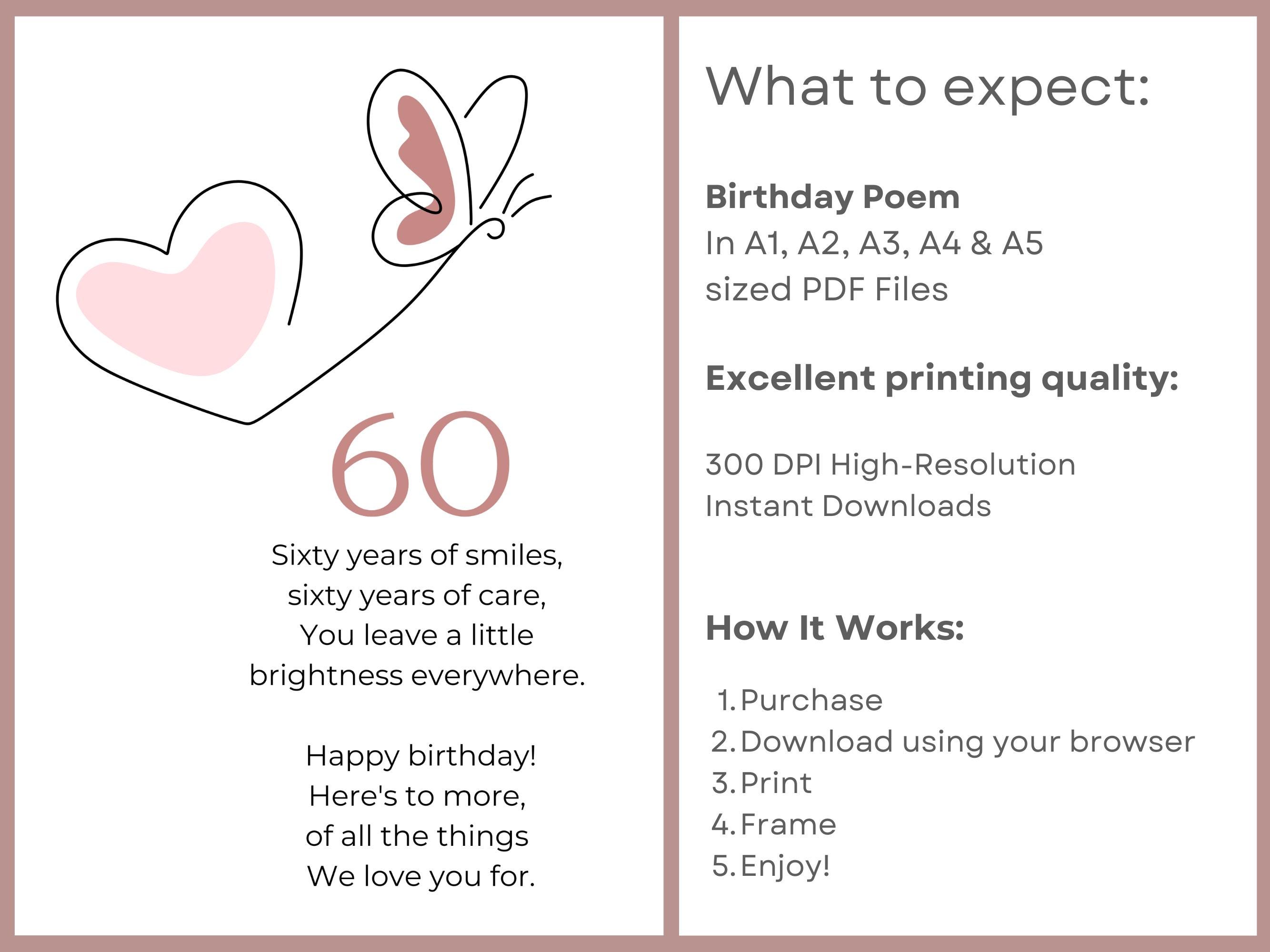 60th Birthday Poem for Her Printable Milestone Keepsake Instant ...