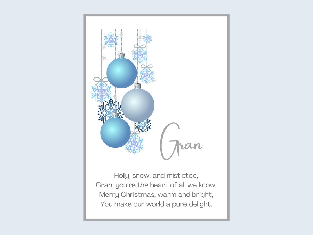 Christmas Poem Print Merry Christmas Poem for Gran Printable Christmas ...