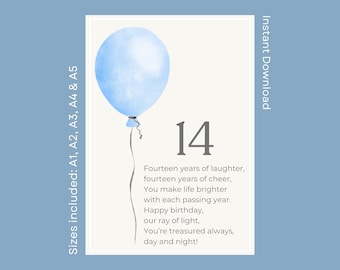 Happy 14th Birthday Poem For Son Grandson Brother Nephew Printable Verse For Teenage Boy Turning Fourteen Instant Download Keepsake Gift