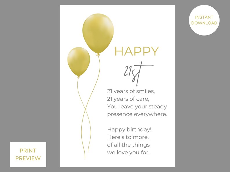 21st Birthday Poem Printable Meaningful Gift Instant Download - Etsy Canada