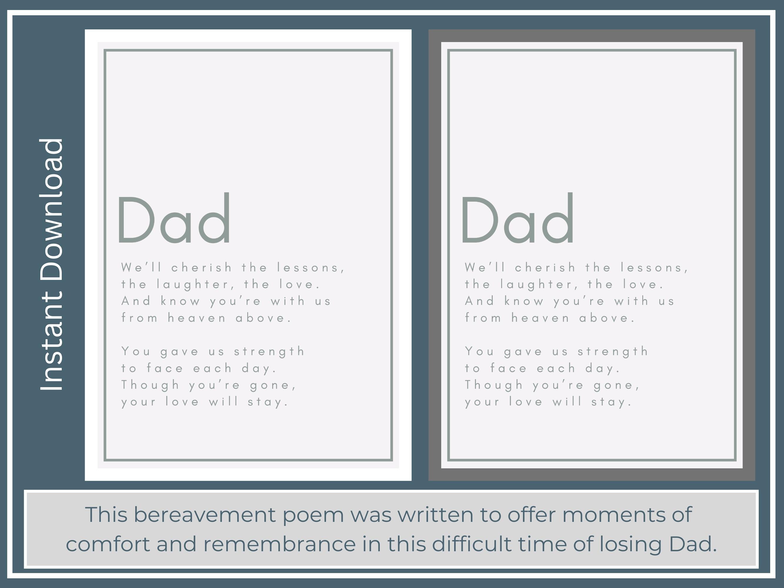Dad Funeral Poem Printable Instant Download Perfect for Memorial or as