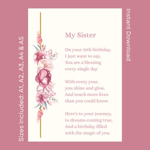 Happy 35th Birthday Poem For Sister Printable Thirty-Fifth Celebration Verse For Her Instant Download Heartfelt Greeting Digital Print