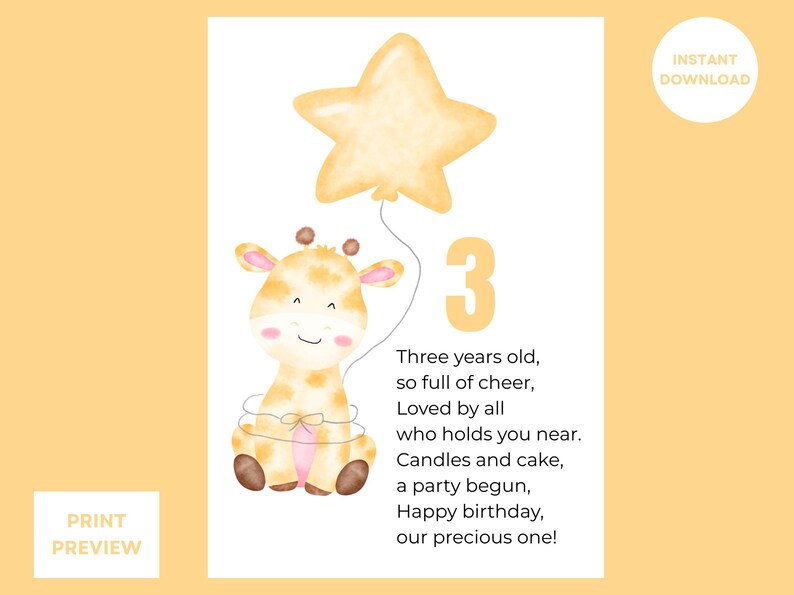 Happy 3rd Birthday Poem Printable Meaningful Gift Instant Download - Etsy