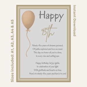Poesia di buon compleanno per il 95° compleanno di papà, mamma, nonna, nonno, fratello, sorella, amico, download immediato, citazioni stampabili per traguardi importanti, decorazioni per feste