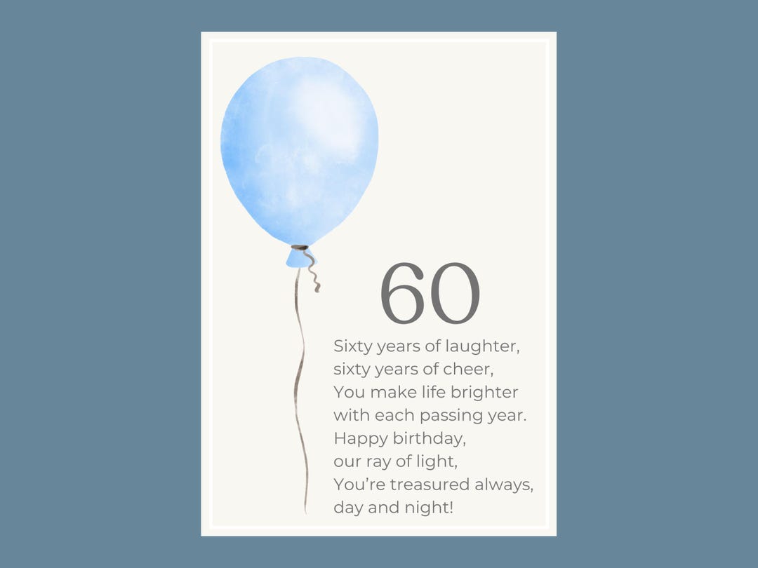 60th Birthday Poem Printable Milestone Keepsake Instant Download - Etsy
