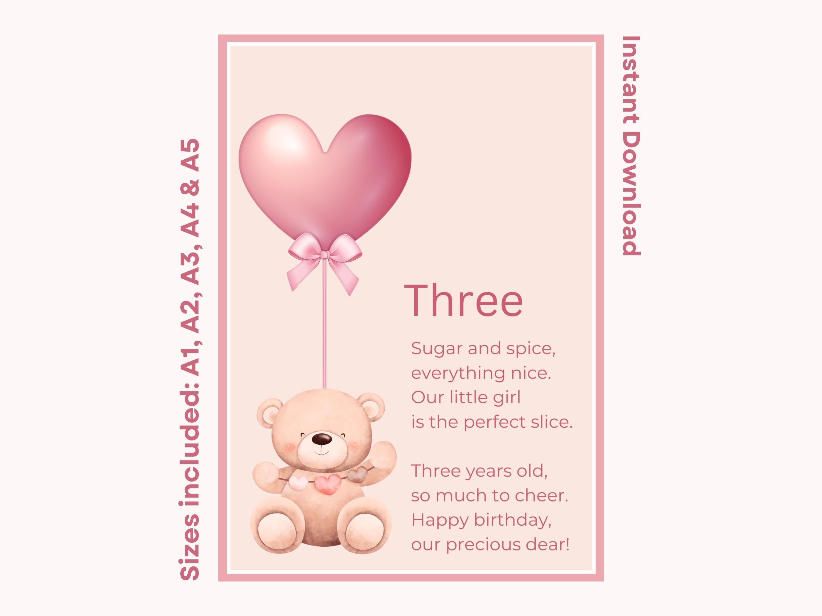 3rd Birthday Poem For Daughter Granddaughter Or Little Girl Turning Three Printable Birthday Rhyme Instant Download Happy Birthday Quote