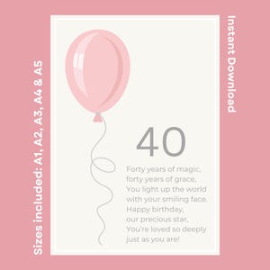 Poema de feliz 40 cumpleaños imprimible para hija, hermana, amiga, esposa, madre, descarga instantánea, citas para el 40 cumpleaños, decoración para el 40 cumpleaños