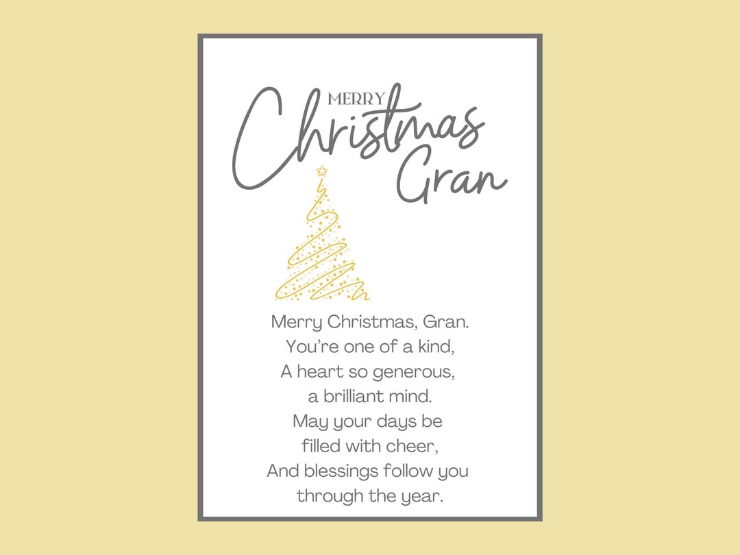 Christmas Poem Print for Gran Christmas Poems for Gran Merry Christmas ...