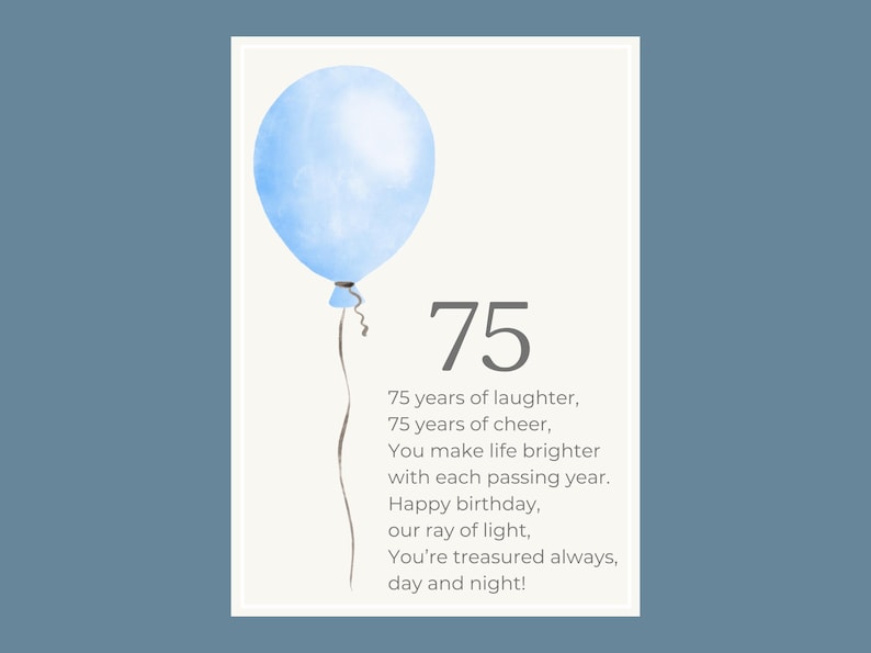 75th Text Happy 75th Birthday Poem for Him or Her Printable Seventy-fifth Verse ...