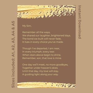Poema de sanación por la pérdida de un padre, para un hijo en duelo, imprimible, homenaje a papá, exhibición conmemorativa, impresión funeraria, descarga instantánea, citas sobre el duelo