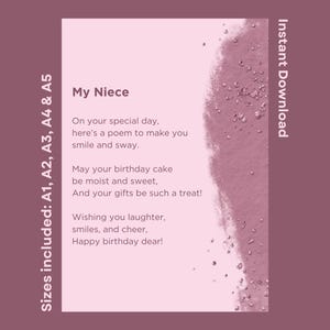 Happy Birthday Poem For Niece Printable Gift Instant Download Celebration Verse Best Wishes On Her Special Day