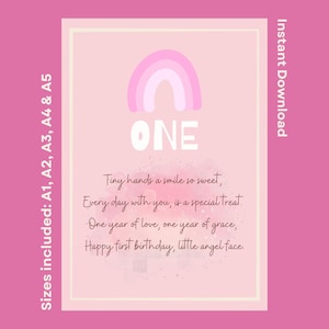 Happy 1st Birthday Poem For Daughter Granddaughter Niece Little Girl Turning One Instant Download Printable Celebration Quotes