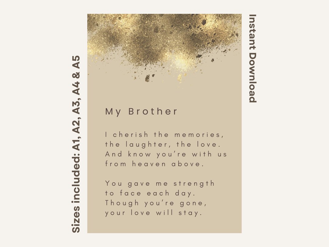 Funeral Poem for Brother Printable Tribute for Memorial Display Healing ...