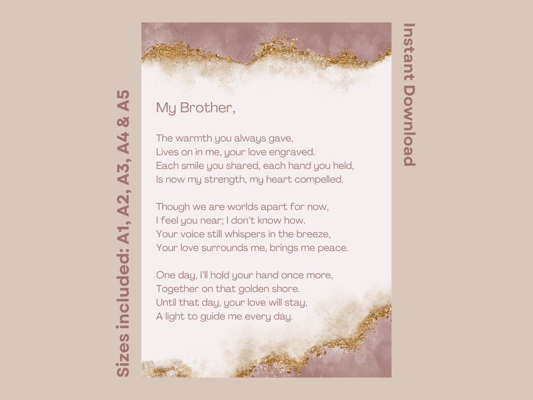 Funeral Poem for Brother Printable Tribute Memorial Display in Loving ...