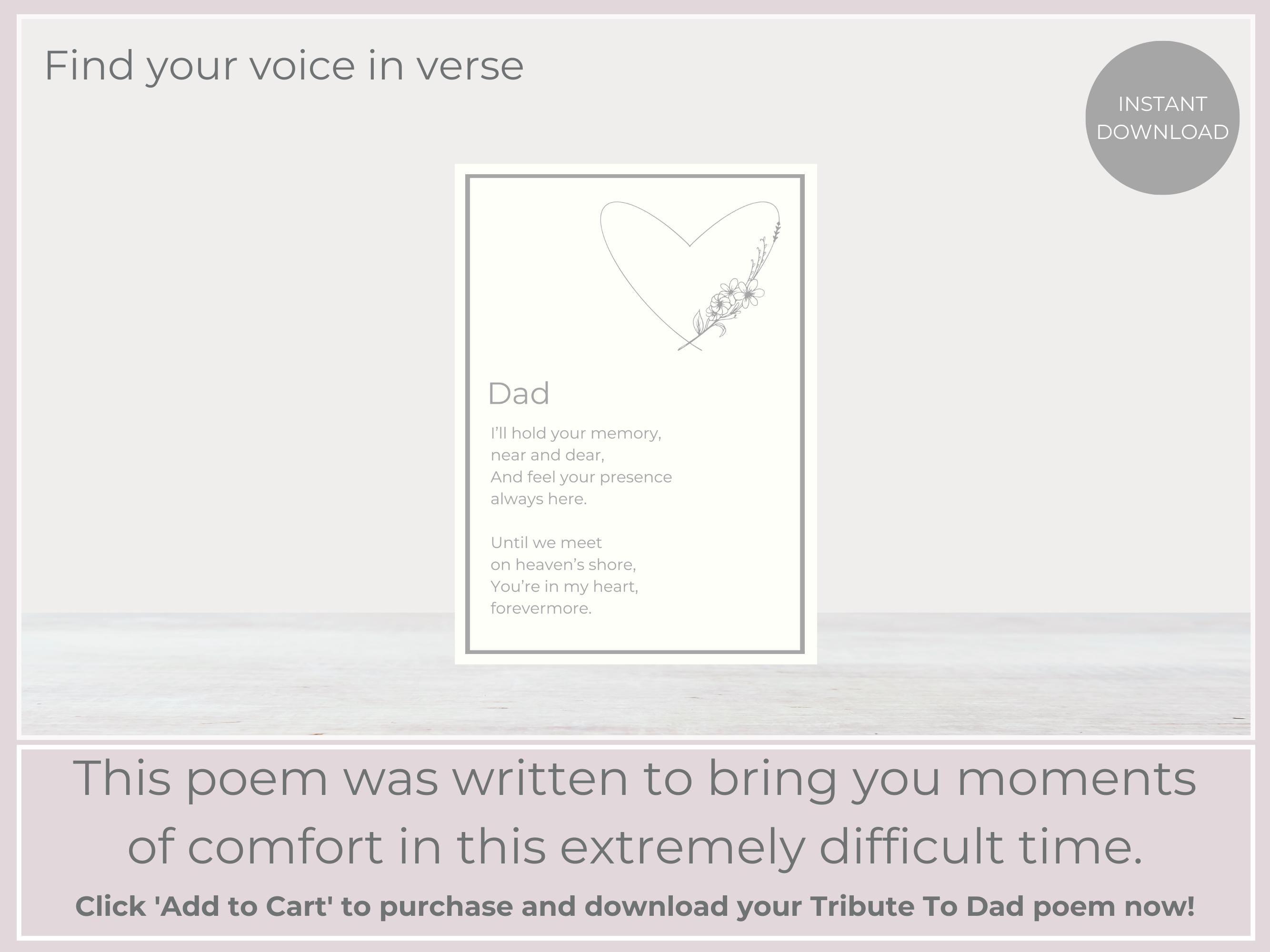 In Memory of Dad Funeral Poems for Father Tribute to Dad Poem Print ...