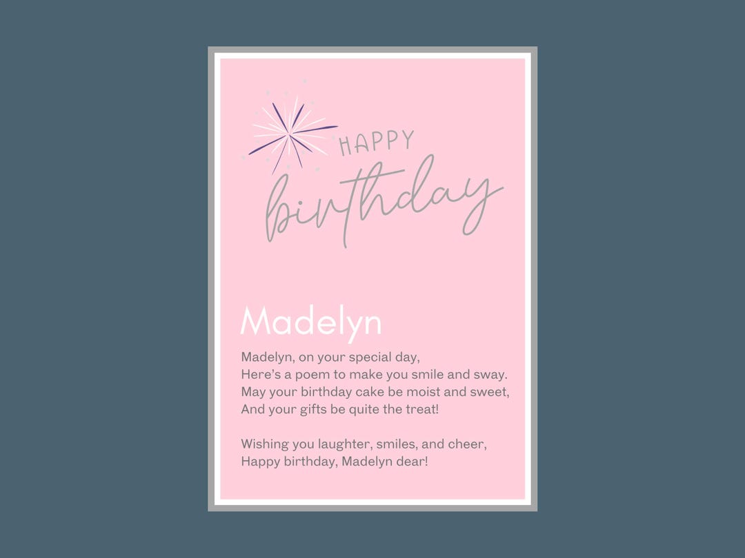 Madelyn Personalized Birthday Poem Print Birthday Poems Birthday Wish ...