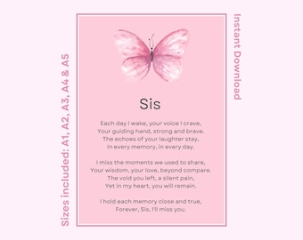 Healing Poem For Loss Of Sister In Loving Memory Of Sis Printable Funeral Poem For Sister Instant Download Words Of Comfort Grief Quotes