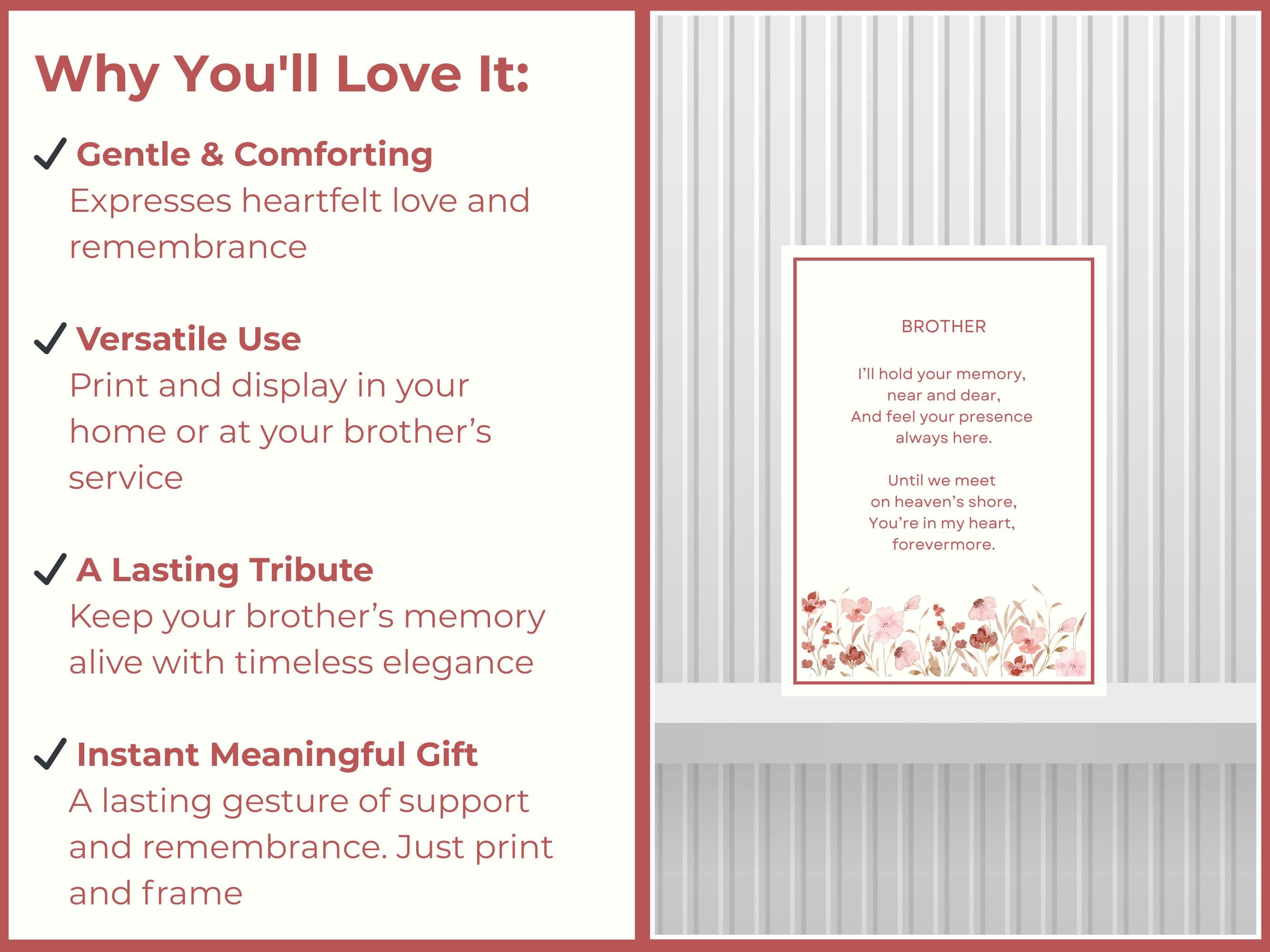 Funeral Poem for Brother Printable Tribute in Loving Memory Memorial ...