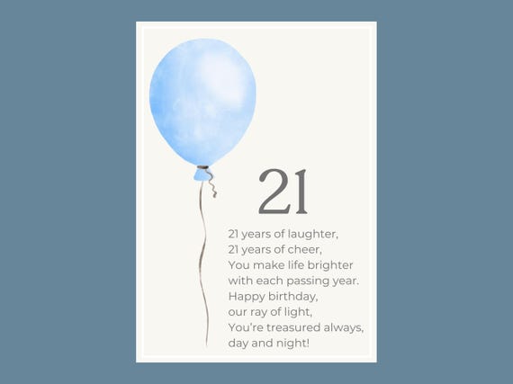 Biglietto di auguri personalizzato per il 21° compleanno - Maschio per nipote, fratello, cugino, nipote, pronipote e figlio - Italia