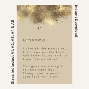 Poema conmemorativo para el funeral de la abuela, tributo imprimible, palabras de consuelo para la pérdida de la abuela, descarga instantánea, citas sobre el duelo