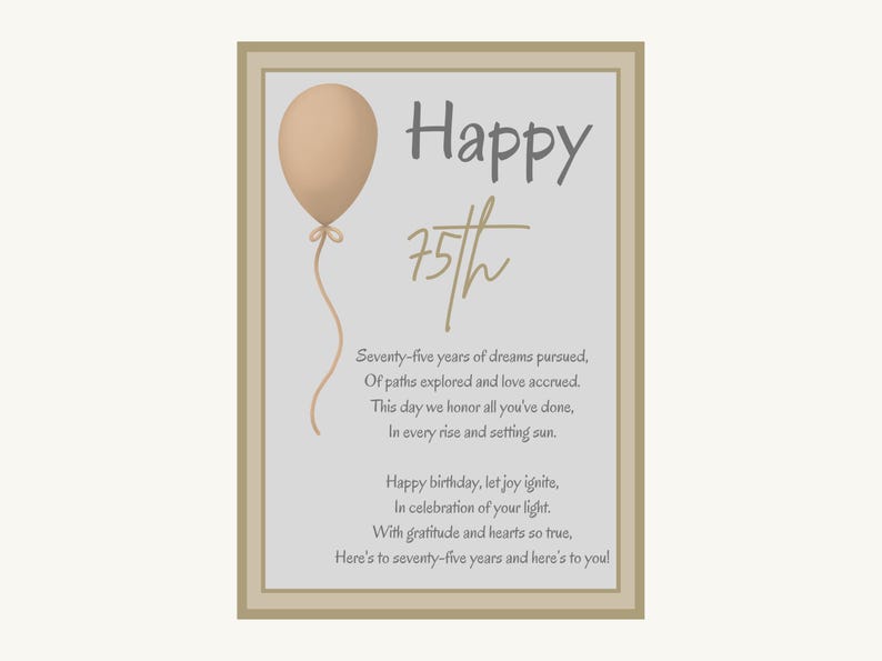 75th Text 75th Birthday Poem Print Meaningful Gift Instant Download - Etsy