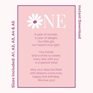 First Birthday Poem For Daughter Granddaughter Godchild Happy 1st Birthday Printable For Little Girl Instant Download 1st Birthday Quotes
