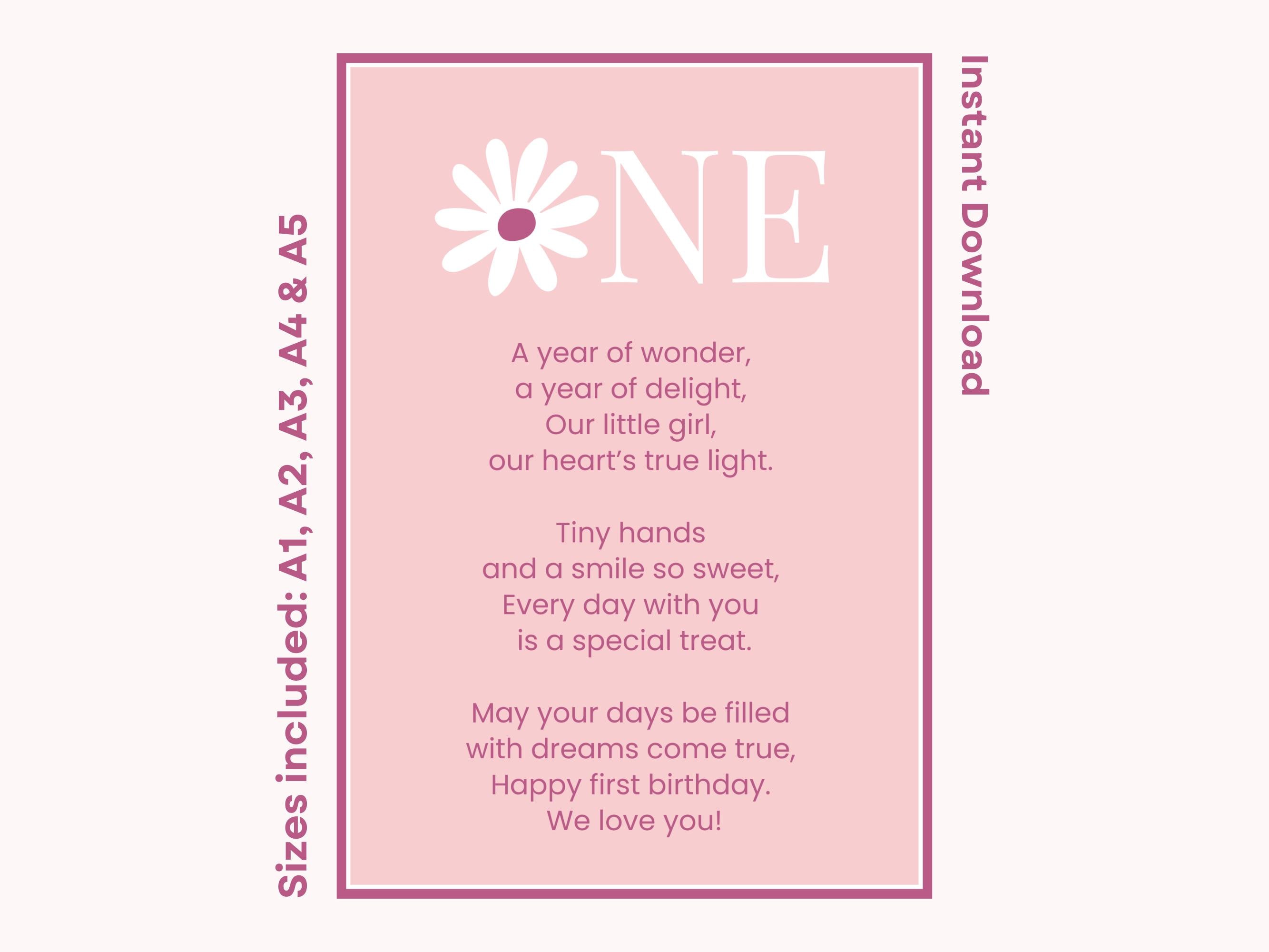 First Birthday Poem Print: Elegant Girl's 1st Birthday Gift (Digital Download)