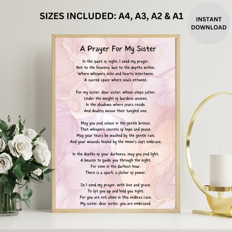A Prayer for My Sister Printable Poem for Sister Spiritual Poem for ...