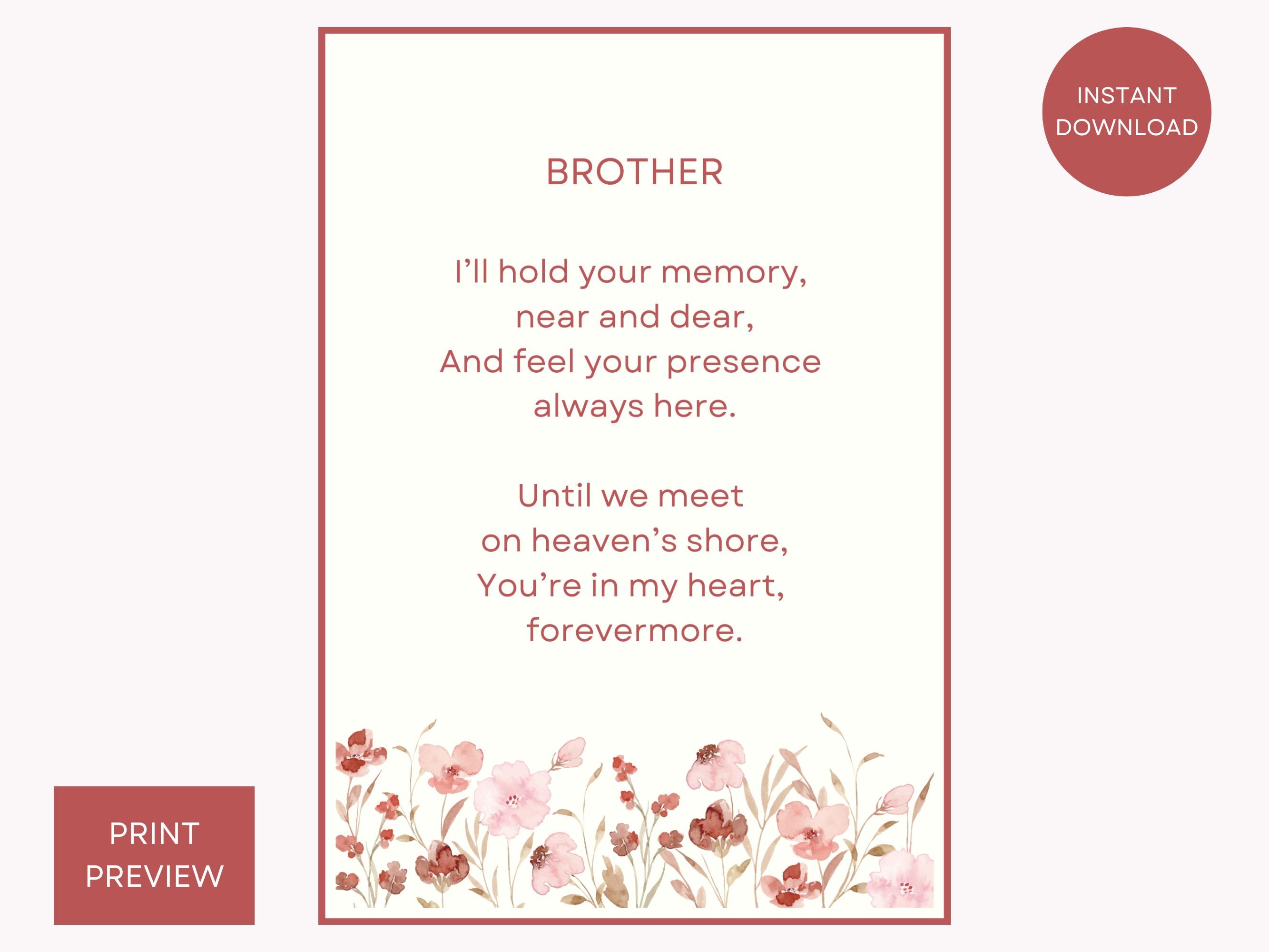 Funeral Poem for Brother Printable Tribute in Loving Memory Memorial ...