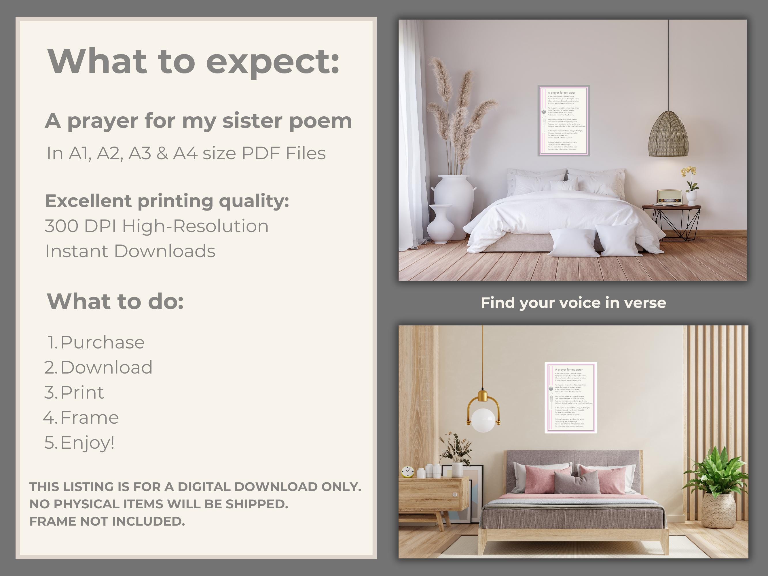 A Prayer for My Sister Poem Printable Instant Download Perfect for ...