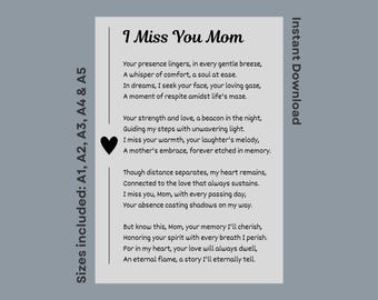 Funeral Poem For Mom Words Of Comfort In Loving Memory Of Mother Memorial Printable Healing Quotes Instant Download Remembrance Verse