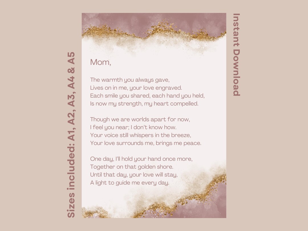 Funeral Poem for Mom Printable Tribute to Mother Instant Download