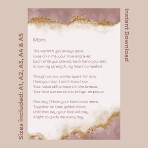 Poema fúnebre para mãe, homenagem à mãe para impressão, download instantâneo, palavras de cura, conforto, exibição memorial, citações de luto, download instantâneo