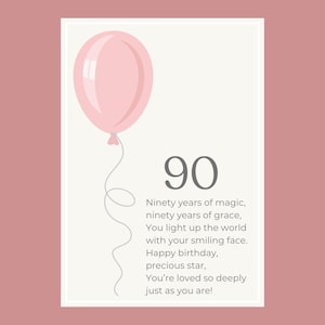 90th Birthday Poem Printable Milestone Celebration Verse Instant ...