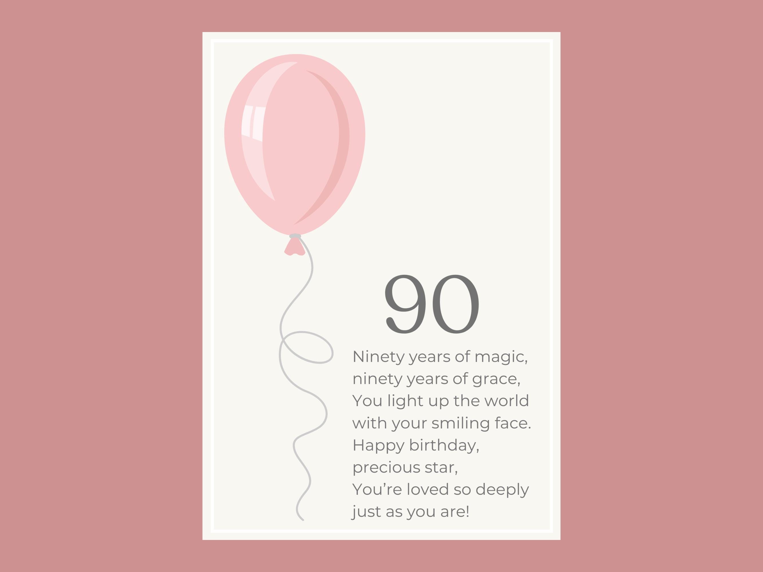 90th Birthday Poem Printable Milestone Celebration Verse Instant ...